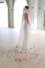 Load image into Gallery viewer, 3D Floral Wedding Veil with Comb - Cathedral Length Pastel Flower Bridal Veil