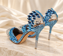 Load image into Gallery viewer, Ice Princess Blue Crystal Bridal Shoes & Matching Snowflake Clutch