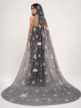 Load image into Gallery viewer, Luxury Black Celestial Wedding Cape