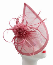 Load image into Gallery viewer, Sinamay Tear Drop Fascinator with Flower and Feathers