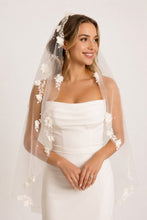 Load image into Gallery viewer, 3D Embroidered Floral and Pearl Wedding Veil, 100-300cm