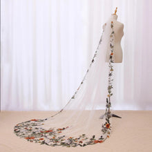Load image into Gallery viewer, Autumnal embroidered Veil - Cathedral Length Floral Lace Edge Bridal Veil