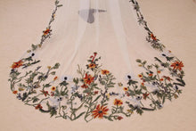 Load image into Gallery viewer, Autumnal embroidered Veil - Cathedral Length Floral Lace Edge Bridal Veil
