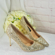 Load image into Gallery viewer, Gold Glitter Wedding Shoes – Pointed Toe Princess Bridal Heels