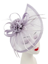 Load image into Gallery viewer, Sinamay Tear Drop Fascinator with Flower and Feathers