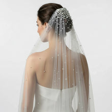 Load image into Gallery viewer, Pearl Veil - Cathedral Length Bridal Veil, Wedding Veil with Pearl Details