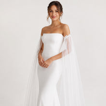 Load image into Gallery viewer, Bicep Wedding Cape with Lace, Detachable Dress Sleeves, Bridal Wings, Veil, Bride Cape