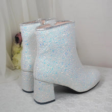 Load image into Gallery viewer, Glitter Bridal Boots – Sparkling Block Heel Wedding Ankle Boots