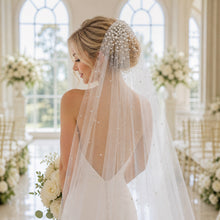 Load image into Gallery viewer, Pearl Veil - Cathedral Length Bridal Veil, Wedding Veil with Pearl Details