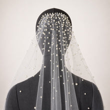 Load image into Gallery viewer, Pearl Veil - Cathedral Length Bridal Veil, Wedding Veil with Pearl Details