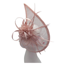 Load image into Gallery viewer, Sinamay Tear Drop Fascinator with Flower and Feathers
