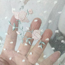 Load image into Gallery viewer, Blush Pink Floral Embroidered Wedding Veil with Swiss Dot Detail – 100–300cm