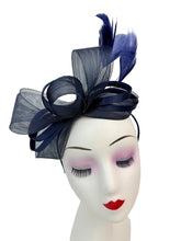 Load image into Gallery viewer, Bow Shaped Fascinator with Satin Loops and Feathers