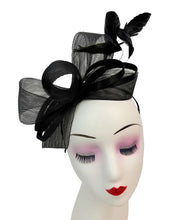 Load image into Gallery viewer, Bow Shaped Fascinator with Satin Loops and Feathers