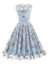 Load image into Gallery viewer, Light Blue Floral Embroidered Occasion Dress – Medium – Sale