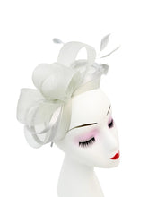 Load image into Gallery viewer, Bow Shaped Fascinator with Satin Loops and Feathers
