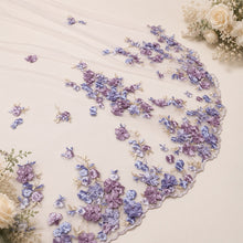 Load image into Gallery viewer, Beautiful cathedral wedding veil 3D Lilac embroidered flowers