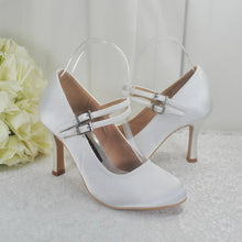 Load image into Gallery viewer, White Satin Mary Jane Bridal Shoes - UK4 - Ready to Dispatch