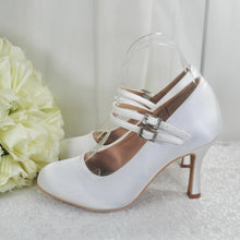 Load image into Gallery viewer, White Satin Mary Jane Bridal Shoes - UK4 - Ready to Dispatch