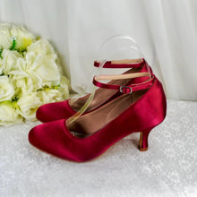 Load image into Gallery viewer, Burgundy Round Toe Shoes with Ankle Strap - UK4 - Ready to Dispatch