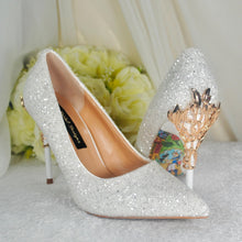 Load image into Gallery viewer, White Glitter Bridal Shoes - UK4 - Ready to Dispatch