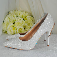 Load image into Gallery viewer, White Glitter Bridal Shoes - UK4 - Ready to Dispatch