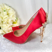 Load image into Gallery viewer, Red Satin Pointed Toe Court Shoes - UK4 - Ready to Dispatch