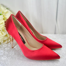 Load image into Gallery viewer, Red Satin Pointed Toe Court Shoes - UK4 - Ready to Dispatch