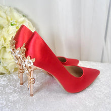 Load image into Gallery viewer, Red Satin Pointed Toe Court Shoes - UK4 - Ready to Dispatch