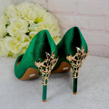 Load image into Gallery viewer, Green Velvet Pointed Toe Court Shoes - UK4 - Ready to Dispatch