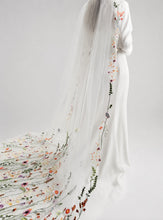 Load image into Gallery viewer, Secret Garden Orange Embroidered Edge Wedding Veil – Floral Tulle Veil, Long Length