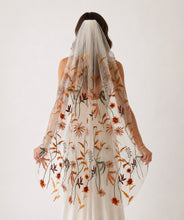 Load image into Gallery viewer, Autumn Flower Floral Veil, Beautiful Wedding Veil with Autumnal Embroidery