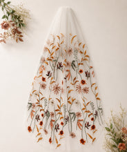 Load image into Gallery viewer, Autumn Flower Floral Veil, Beautiful Wedding Veil with Autumnal Embroidery