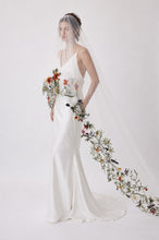 Load image into Gallery viewer, 2-Tier Autumnal embroidered Veil - Cathedral Length Floral Lace Edge Bridal Veil with Blusher