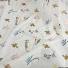 Load image into Gallery viewer, Gold Bee & Pastel Wildflower Embroidered Wedding Veil with Silver Comb