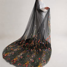 Load image into Gallery viewer, Secret Garden Orange Embroidered Edge Wedding Veil – Floral Tulle Veil, Long Length