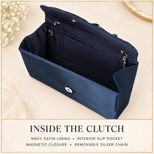Load image into Gallery viewer, Navy Blue Fascinator & Clutch Bag– Handmade Beaded Wedding Guest Accessories