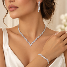 Load image into Gallery viewer, Crystal V Bridal Necklace, Earring & Bracelet Set – Silver