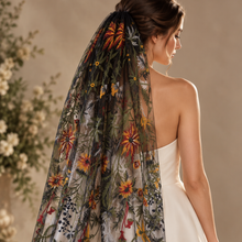 Load image into Gallery viewer, Black Floral Embroidered Bridal Veil – 130cm – Sale