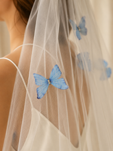 Load image into Gallery viewer, Blue Butterfly Veil - 200cm Long Handmade Soft Tulle Bridal Veil with Comb