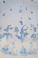 Load image into Gallery viewer, Handmade 3D Blue Embroidered Floral Wedding Veil | Cathedral Length | White & Ivory
