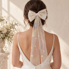 Load image into Gallery viewer, Celestial Tulle Bridal Hair Bow – Ivory, Gold & Silver