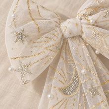 Load image into Gallery viewer, Celestial Tulle Bridal Hair Bow – Ivory, Gold & Silver