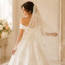 Load image into Gallery viewer, Wedding Cape - Celestial Embroidered Bridal Veil | Up to Cathedral Length