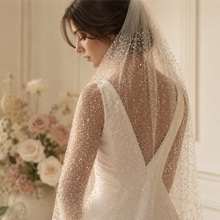 Load image into Gallery viewer, White Luxury Beaded Bridal Veil Unique Sequin Veil with Comb - 90cm