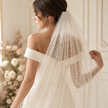 Load image into Gallery viewer, White Luxury Beaded Bridal Veil Unique Sequin Veil with Comb - 90cm