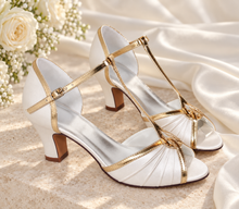 Load image into Gallery viewer, Ivory Satin T-Bar Bridal Shoes with Block Heel