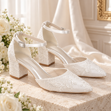 Load image into Gallery viewer, Ivory or Champagne Lace Bridal Shoes – 6 cm Block Heel