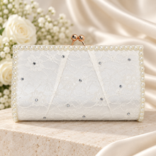 Load image into Gallery viewer, Lucinda Ivory Lace Bridal Clutch Bag with Pearls & Crystals