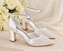 Load image into Gallery viewer, Ivory Mesh Bridal Block Heels | Pointed Toe Wedding Shoes | Customisable Base Design